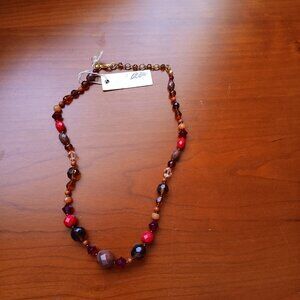 NWT Rachel Reinhardt Red Amber Gold Mixed Faceted Bead Necklace